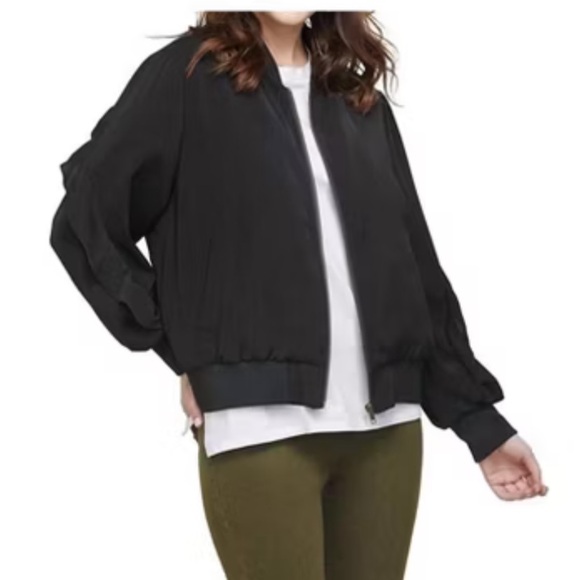 mudpie Ruffled Nolan Bomber Jacket in Black - Picture 10 of 10